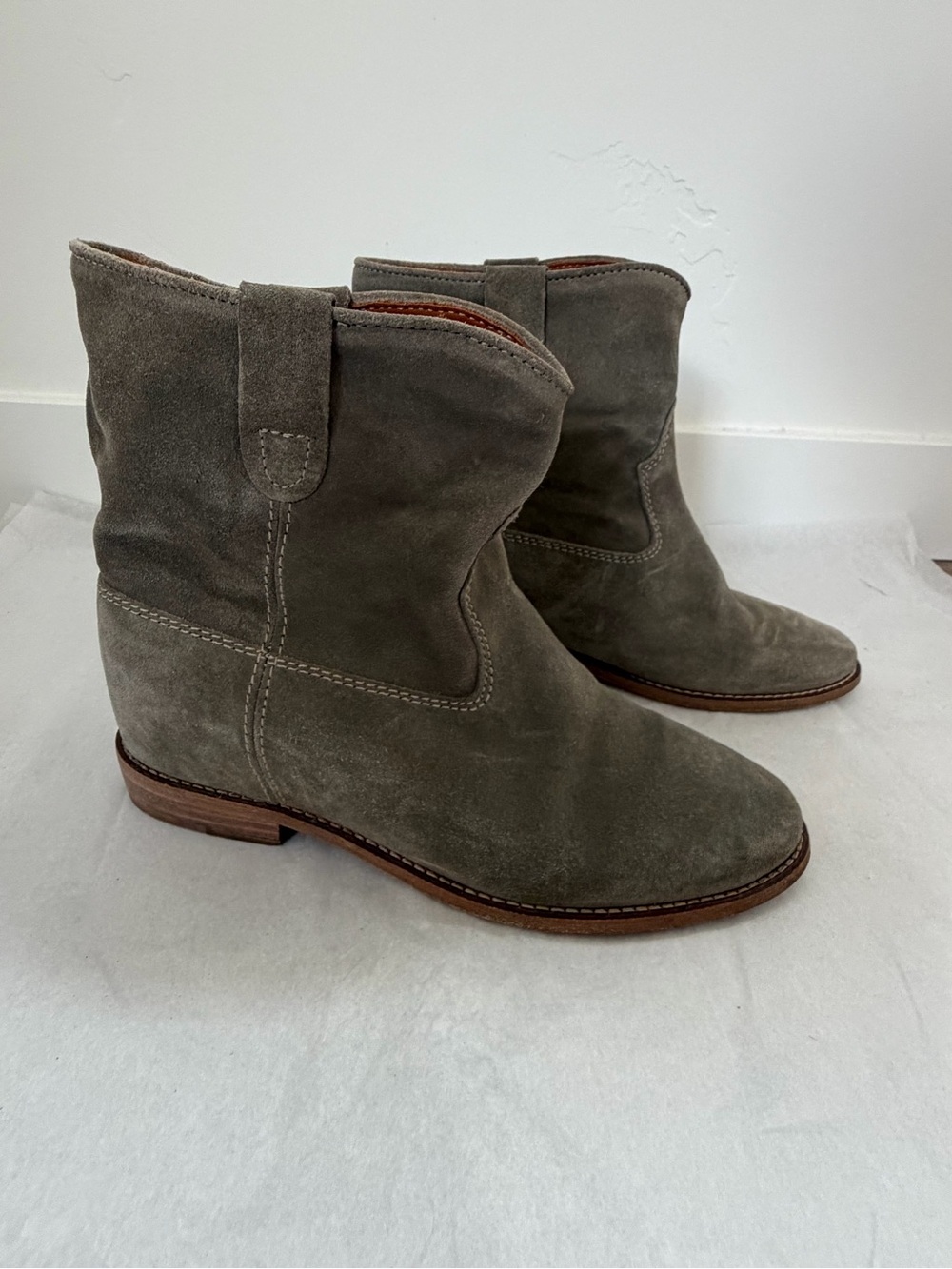 Isabel Marant Taupe Suede Hidden Wedge Ankle Boots 37.5